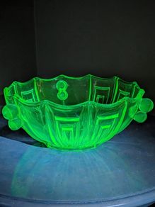 Vintage Stolzle Art Deco Green Glass Bowl 22cm Uranium glass