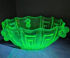 Vintage Stolzle Art Deco Green Glass Bowl 22cm Uranium glass