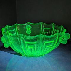 Vintage Stolzle Art Deco Green Glass Bowl 22cm Uranium glass