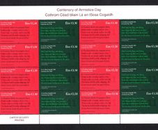 2018 Ireland Armistice Day The 100th Anniversary of the End of World War I Commemorative Stamp Sheetlet Plate 1A1A1A1A Mint Never Hinged (MNH)
