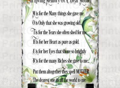 In Loving Memory Of A Dear Mother Memorial Slate