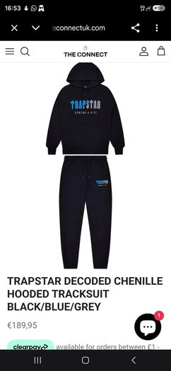 Trapstar Decoded Chenille Hooded Tracksuit Black/Blue/Grey