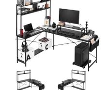 L-Shaped Computer Desk, 1.7m Reversible Corner Gaming Desk with Monitor Stand & Movable CPU Stand, Modern Stylish PC Table Sturdy Work Workstation