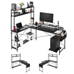 L-Shaped Computer Desk, 1.7m Reversible Corner Gaming Desk with Monitor Stand & Movable CPU Stand, Modern Stylish PC Table Sturdy Work Workstation