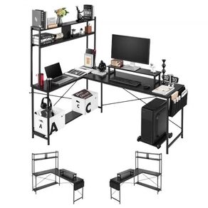 L-Shaped Computer Desk, 1.7m Reversible Corner Gaming Desk with Monitor Stand & Movable CPU Stand, Modern Stylish PC Table Sturdy Work Workstation