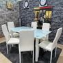 White Modern Glass Dining Table Set Seats 6 Image 2