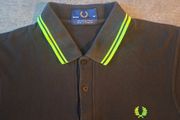 Fred Perry M12 Men's Polo Shirt Black Lime Green Made in England M