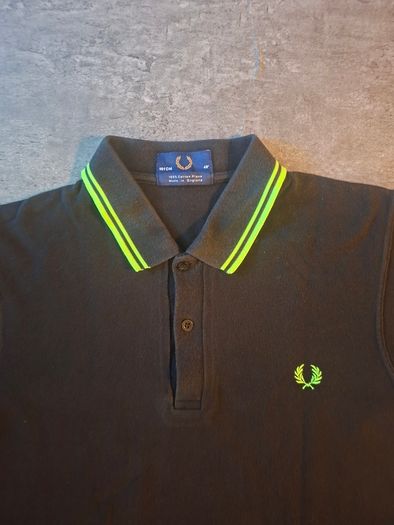 Fred Perry M12 Men's Polo Shirt Black Lime Green Made in England M