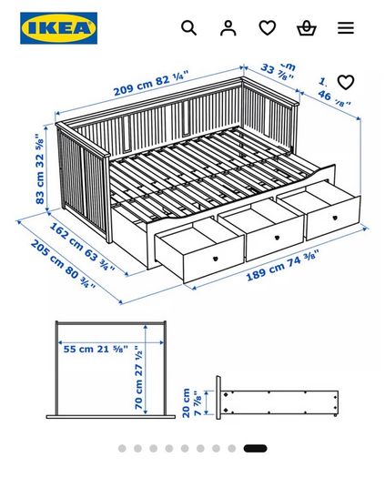 IKEA HEMNES Day-bed frame with 3 drawers (2 mattresses included)