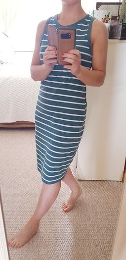 Green and White Striped Dress - Size 8-10