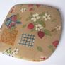 Zip-up Mustard-Coloured Flat Chair Cushion w/ Floral, Strawberry, Jam, Table/Picnic Cloth Print Image 2