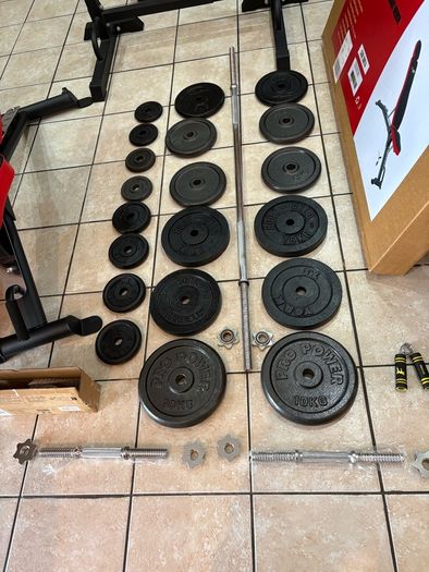 Large Weightlifting Bundle, New Weight Bench, Squat Rack, Gym, 100kg Metal Weights / Barbell Set, Dumbbells, Mat And More!