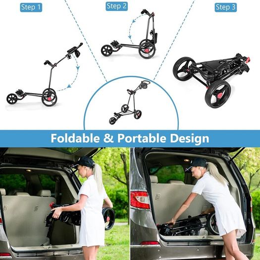 Fast Fold Flat 3 wheel Trolley - Compact size when folded