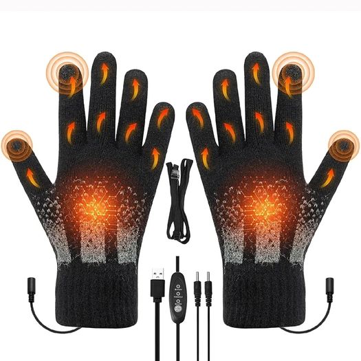 USB Heated Gloves for Men Women, 3 Levels Temperature Thermal Heated Mittens, Double-Sided Heating Hand Warmers Rechargeable, Washable Touch Screen Full Finger Electric Heated Gloves for Winter