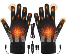 USB Heated Gloves for Men Women, 3 Levels Temperature Thermal Heated Mittens, Double-Sided Heating Hand Warmers Rechargeable, Washable Touch Screen Full Finger Electric Heated Gloves for Winter