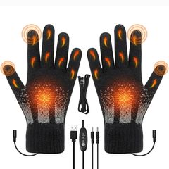 USB Heated Gloves for Men Women, 3 Levels Temperature Thermal Heated Mittens, Double-Sided Heating Hand Warmers Rechargeable, Washable Touch Screen Full Finger Electric Heated Gloves for Winter