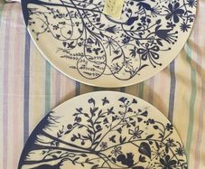 2 porcelain dinnerware plates unused from the "Table Stories" collection, designed by Dutch designer Tord Boontje for Authentics in 2005.