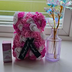 Pink and white flower teddy