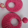 Hot Pink Raffia Woven Stud Hollow Out Woven Hoop Earrings Image 10