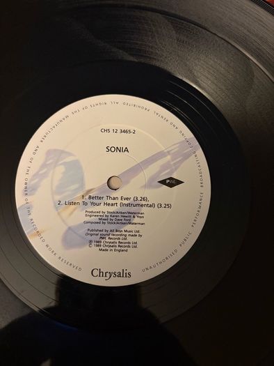 Sonia Listen To Your Heart 12inch Vinyl 1989 UK Stock Aitken Waterman