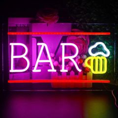 Beer Neon Sign BAR Letter Neon Sign 3D Art USB Powered Yellow Pink LED Neon Light Decorative Wall Lights for Bar Party Nightclub Restaurant Festival Celebration Decoration Party Sign (FREE POSTAGE)