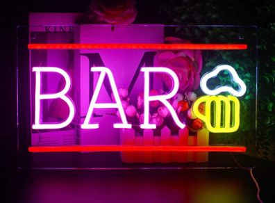 Beer Neon Sign BAR Letter Neon Sign 3D Art USB Powered Yellow Pink LED Neon Light Decorative Wall Lights for Bar Party Nightclub Restaurant Festival Celebration Decoration Party Sign (FREE POSTAGE)