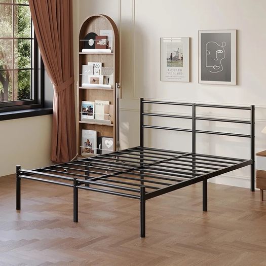 Double Bed Frame with Headboard and Footboard 4ft6 Metal Platform Bed Frame, 36 cm High, Modern Style, Under Bed Storage, Noise Free, Easy Assembly, Black