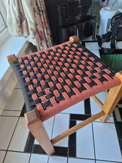 Vintage MidCentury  woven foot Stool