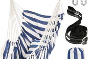 NEW SALE | Hammock Chair Hanging Swing 2 Seat Cushions Included,Strong Webbing Straps and Hooks for Easy Hanging Soft Cotton Weave Hanging Chair Side Pocket Large Tassel Chair Set Comfort Indoor Outdoor