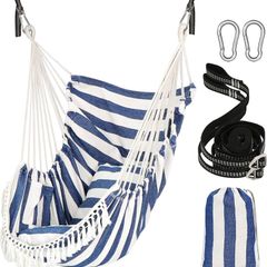 NEW SALE | Hammock Chair Hanging Swing 2 Seat Cushions Included,Strong Webbing Straps and Hooks for Easy Hanging Soft Cotton Weave Hanging Chair Side Pocket Large Tassel Chair Set Comfort Indoor Outdoor