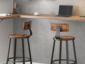 Set of 2  Bar Stools Industrial Design Easy Assembly Vintage Brown Ink Black