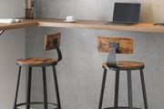 Set of 2  Bar Stools Industrial Design Easy Assembly Vintage Brown Ink Black