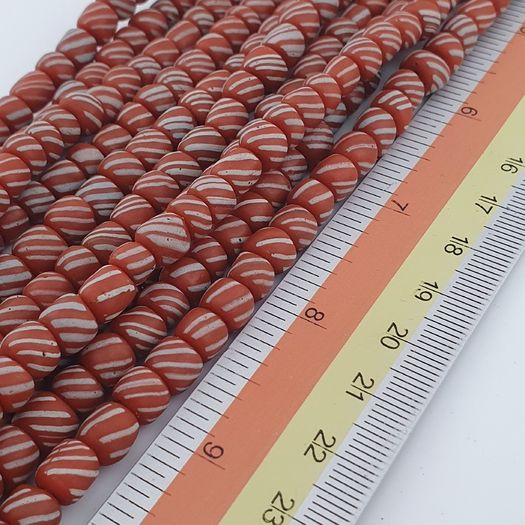 Vintage African white Stripe Orange 7.1mm - 7.5mm Glass Beads Necklace