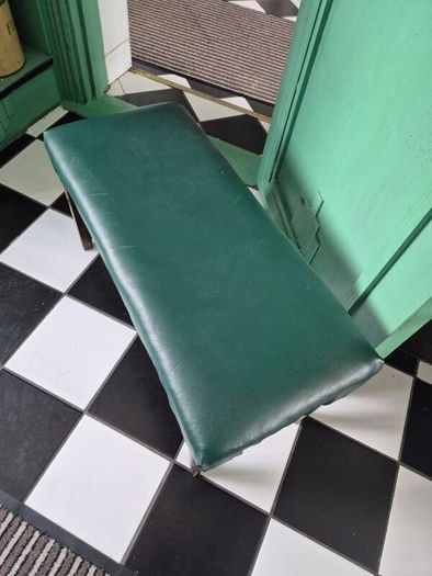 Library footstool Vintage faux racing green fauzx lea5her long footstool