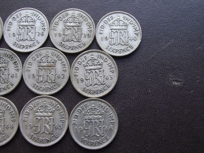 Great Britain. George VI. 10 Silver@6 pence Full run of the years (1937-1946)