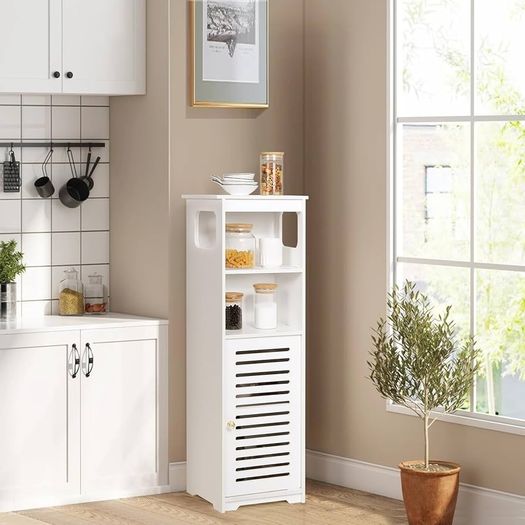 White Storage Cabinet Floor Standing Home Storage Furniture Shelf,Suitable for Toilet Bedroom Kitchen Living Room