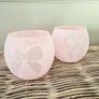 New set of 2 frosted glass mini hurricane vases with bow detail in blush Image 8