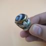 Vintage Beautiful Suliemani Eye Agate Brass & Silver Inlay Flower Desgin Adjustable Ring Image 3