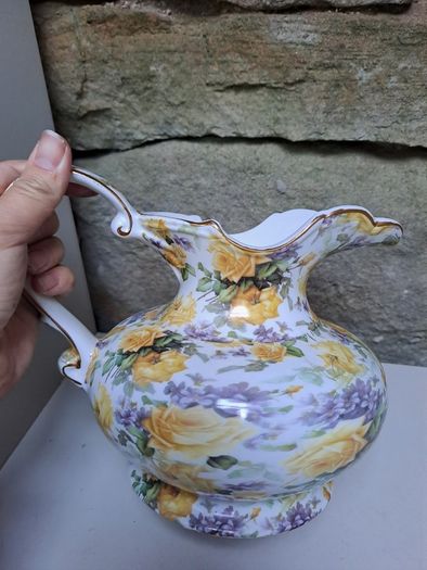 Vintage yellow roses and purple flowers jug
