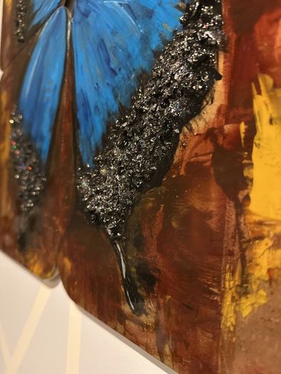 Art raising on the glass , hand made, "Baterfly", size 60x 60cm.