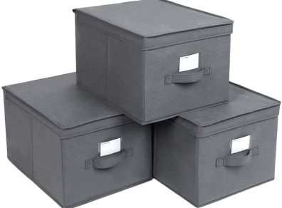 _Folding Storage Box with Lid, 40 x 30 x 25 cm, Pack of 3