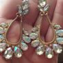 Gorgeous AB Dangle Aurora Borealis Iridescent Crystal Gold Chandelier Earrings. Image 4