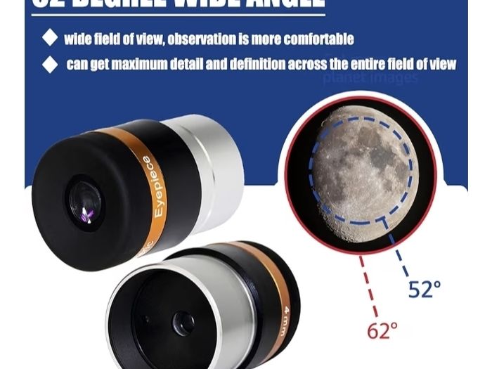 Eyepiece 4mm, HD Fully Coated Telescope Eyepiece Aspheric Lens 62 Degree Wide Angle, 1.25 Inches Telescope Accessories with Filter Thread for Moon Jupiter Planetary Observation