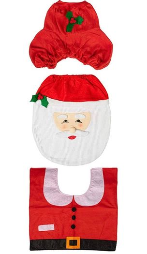 Santa Claus Bath Mat Toilet Seat Cover, 3pcs Christmas Decorations Novelty Lid Seat Cover Water Tank Non-Slip Rug Warmer Toilet Cushion Bathroom Set Decoration Christmas Party (FREE POSTAGE)