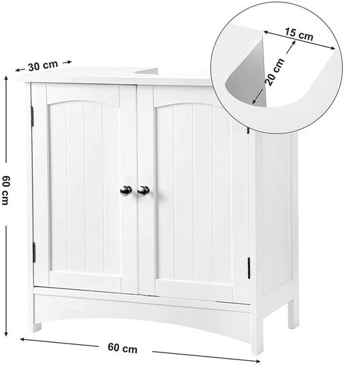 _Vanity unit, vanity unit, vanity unit, bathroom cabinet with 2 doors, adjustable shelf, lots of storage space, free-standing, country house style, 60 x 30 x 60 cm, white