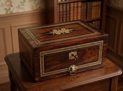 Regency Rosewood Box With Brass Inlay