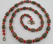 Antique Venetian Style Gabri Eyes & Venetian WhiteHeart Glass Beads Necklace