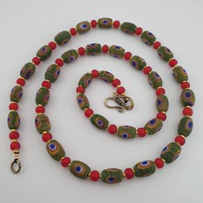 Antique Venetian Style Gabri Eyes & Venetian WhiteHeart Glass Beads Necklace