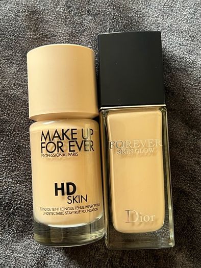 Dior forever skin glow foundation and makeup forever HD skin undetectable stay true foundation