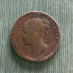 1854 Queen Victoria Early Copper Halfpenny Coin
